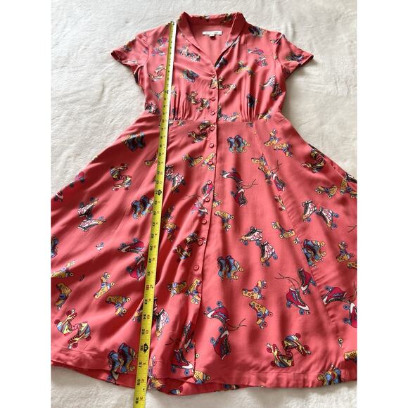 Emily And Fin Roller Skate Dress Sz S Skating Coral Orange Retro Pockets RARE! - Picture 9 of 15